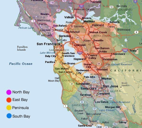 San Francisco zòn kat jeyografik nan ak ki antoure zòn