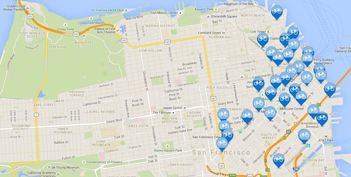 Kat jeyografik nan San Francisco pataje bisiklèt