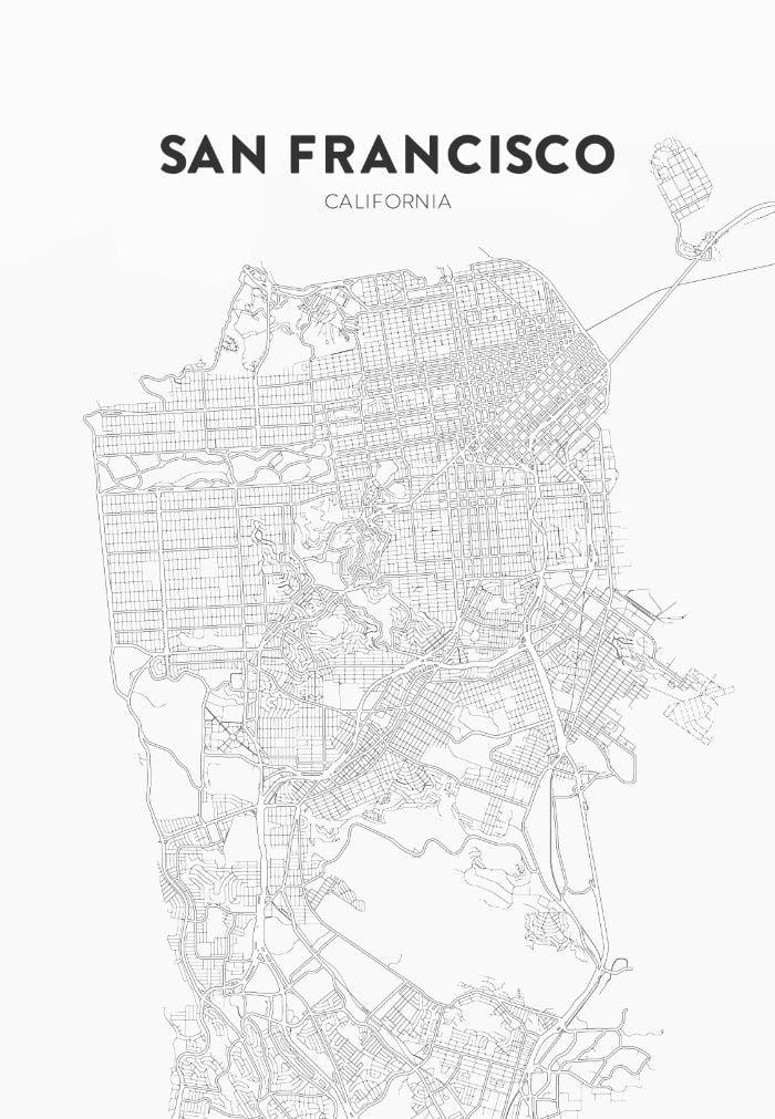 ekri an lèt detache kat jeyografik nan San Francisco