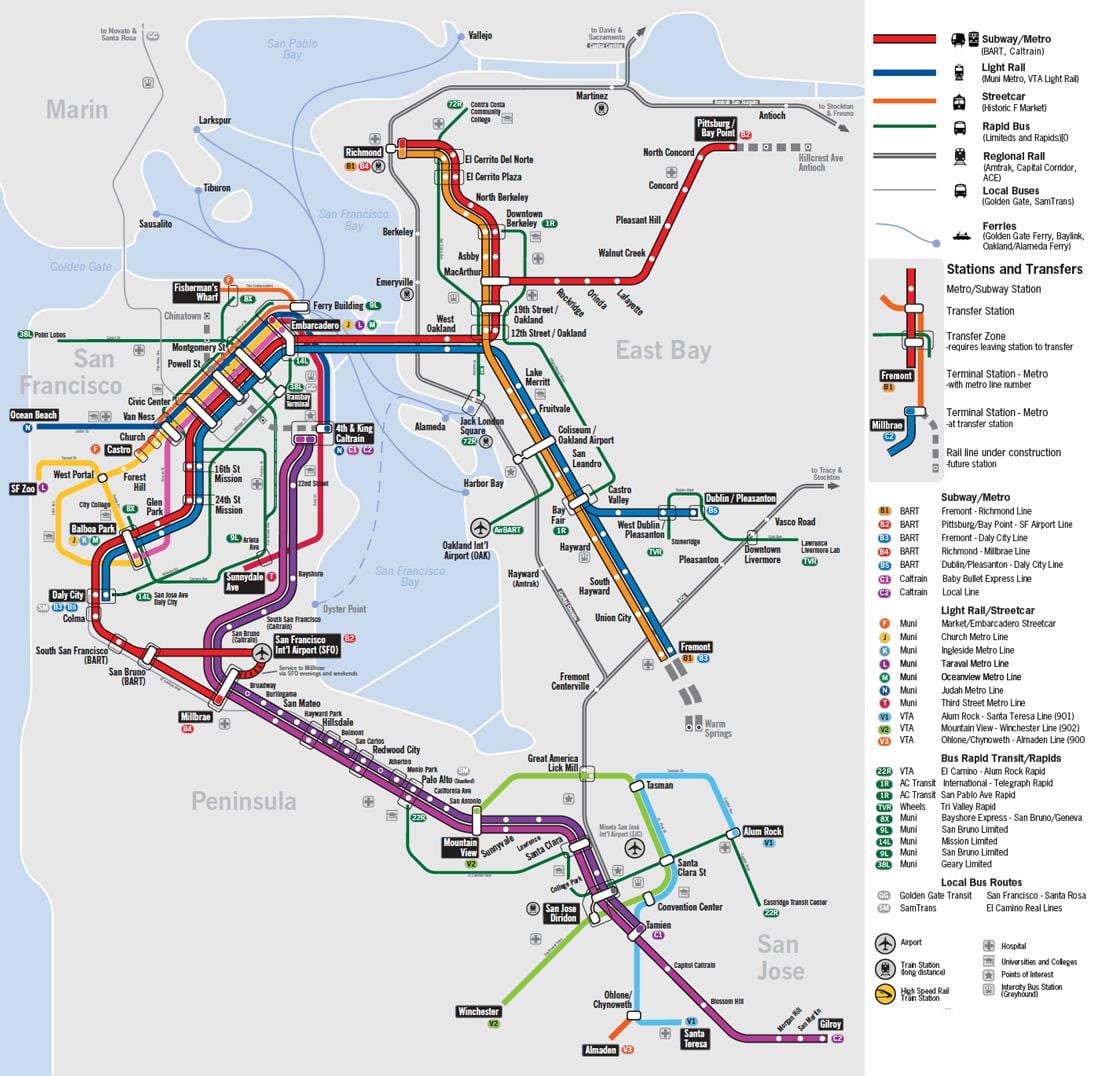 kat jeyografik transpò piblik San Francisco