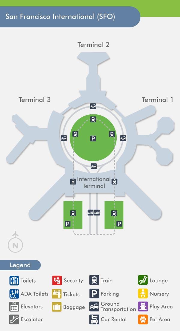 Kat jeyografik nan SFO tèminal ayewopò 1