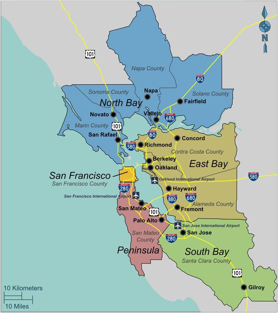 kat jeyografik nan sid San Francisco bay zòn nan