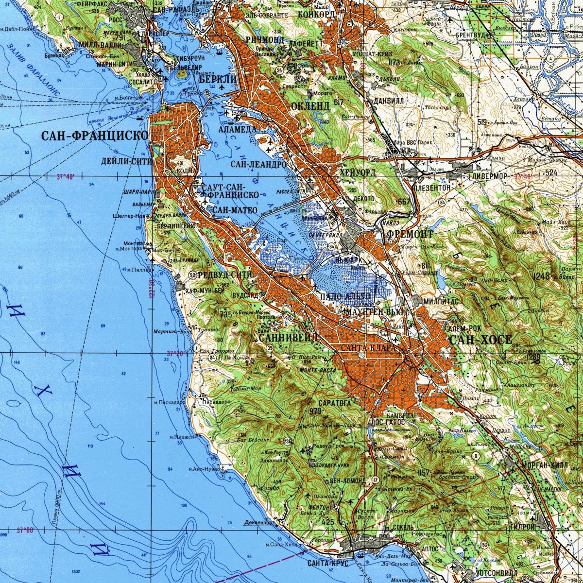 San Francisco bay zòn nan kat topografik