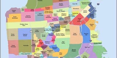 San Francisco bay zòn nan katye a kat jeyografik
