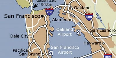 Kat jeyografik nan San Francisco ayewopò a ak zòn nan vwazinaj